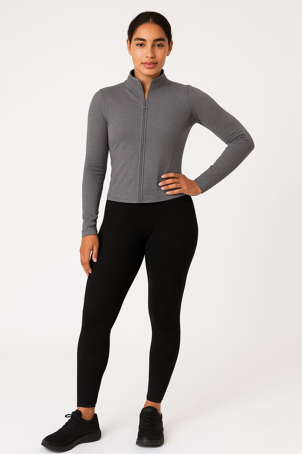 Ribbed High Waist Black Leggings