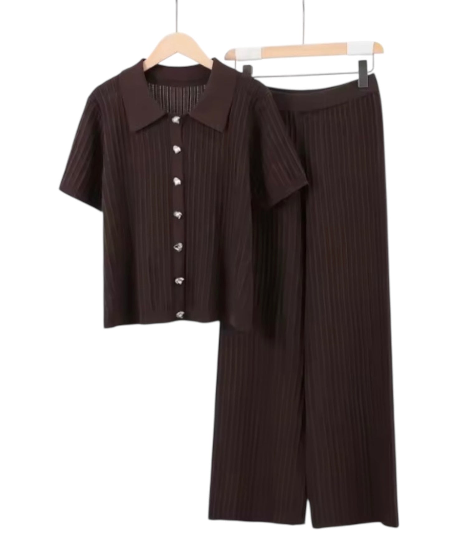 Knitted Loose Pants Set – Brown