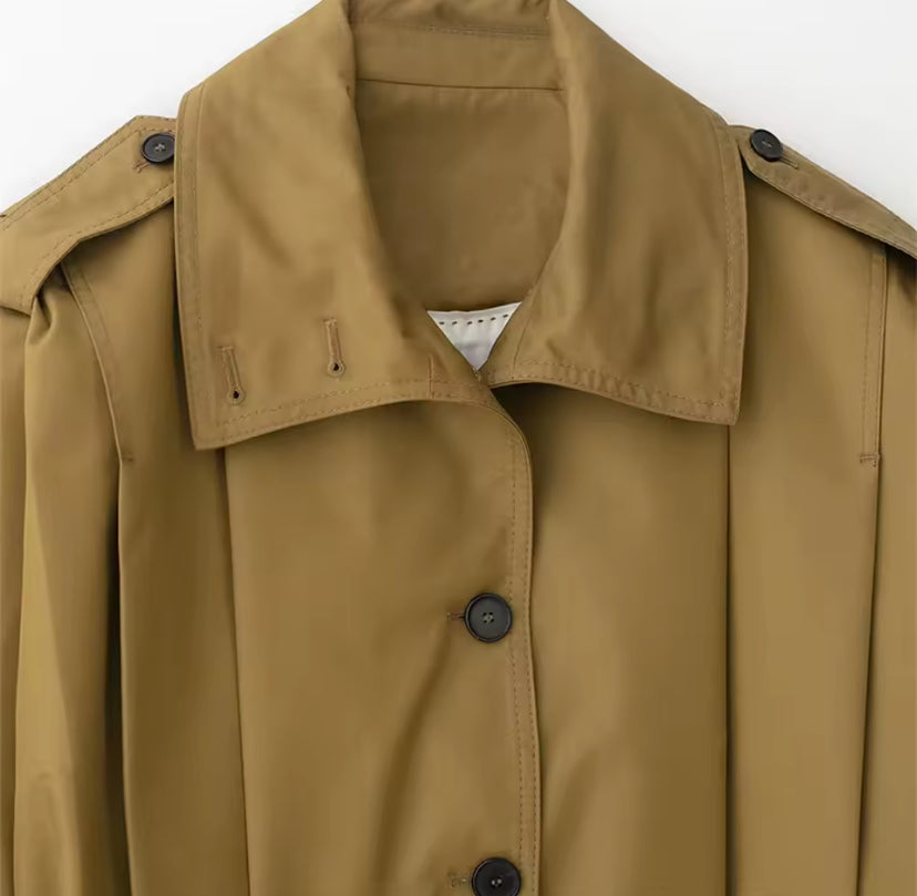 Women's Loose Fit Green Lapel Jacket – Single Breasted, Cropped Spring/Summer Coat