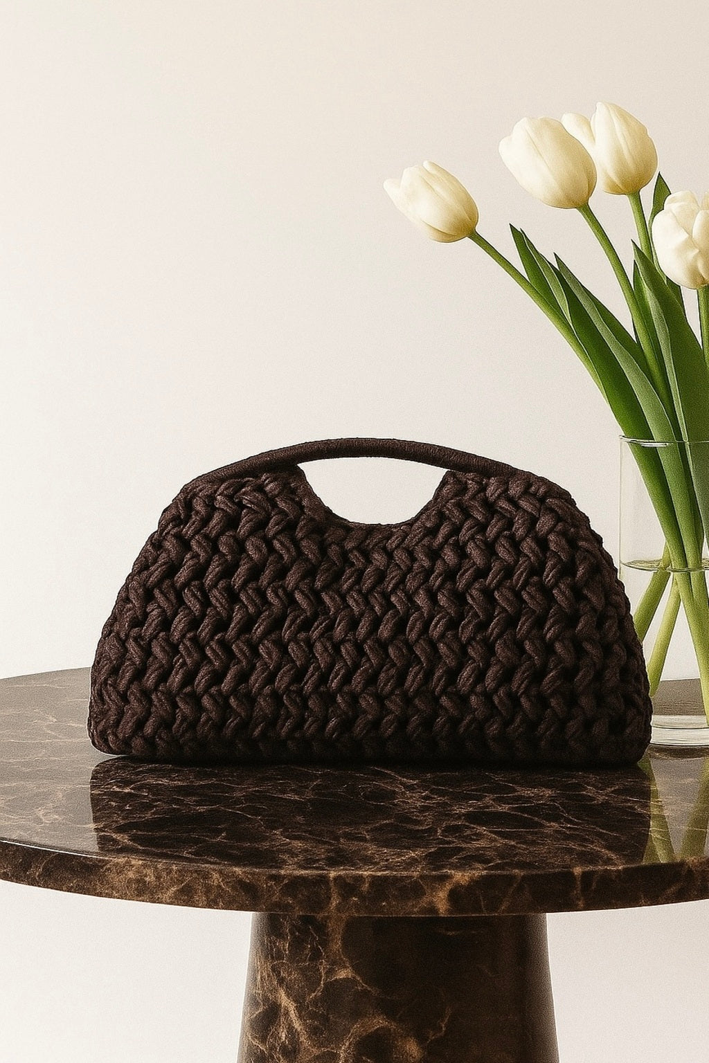 Brown Weaved Leather Clutch Bag