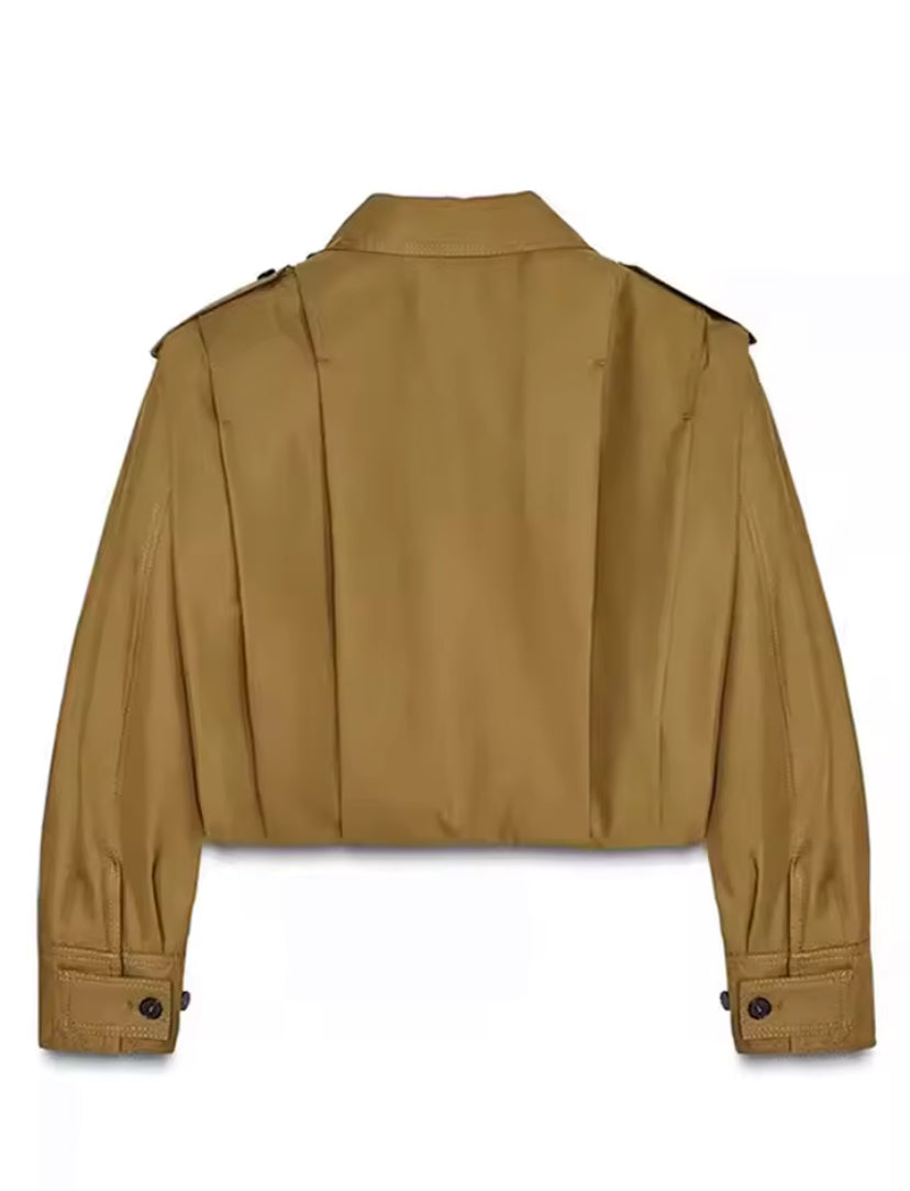 Women's Loose Fit Green Lapel Jacket – Single Breasted, Cropped Spring/Summer Coat