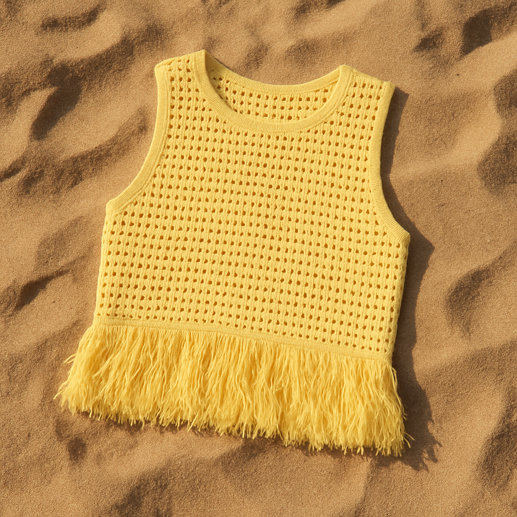 Summer Tassel Patchwork Knitted Tube Top for Women – Sleeveless Round Neck Short Vest