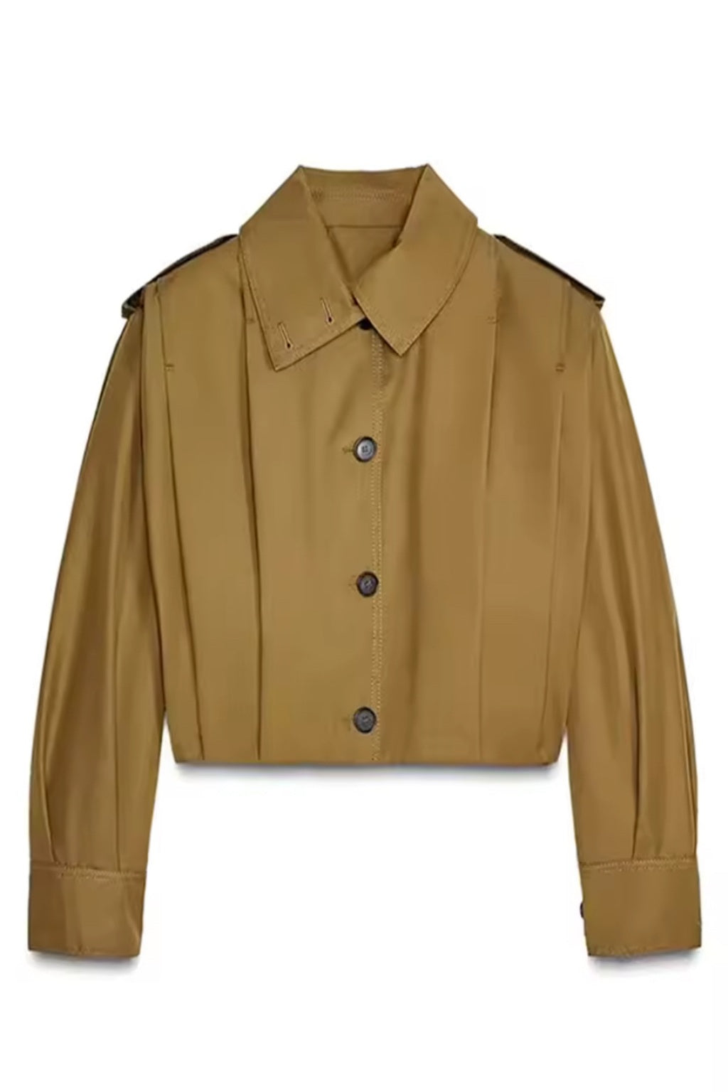 Women's Loose Fit Green Lapel Jacket – Single Breasted, Cropped Spring/Summer Coat
