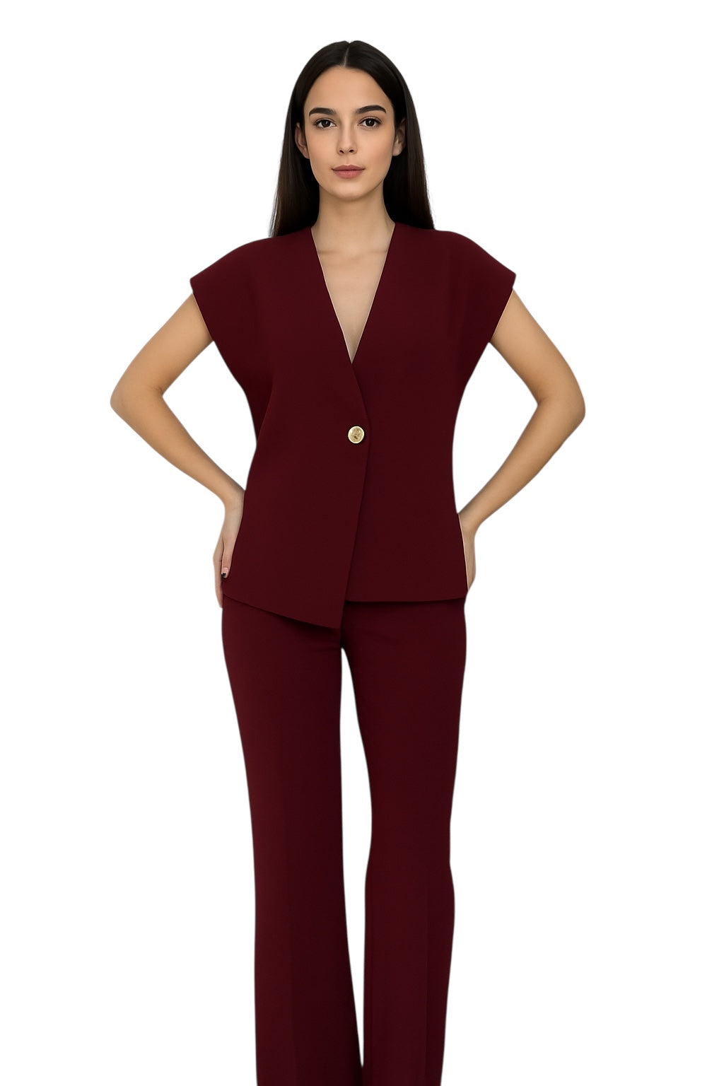 Chic Asymmetric Sleeveless Top and matching trouser - Two Piece