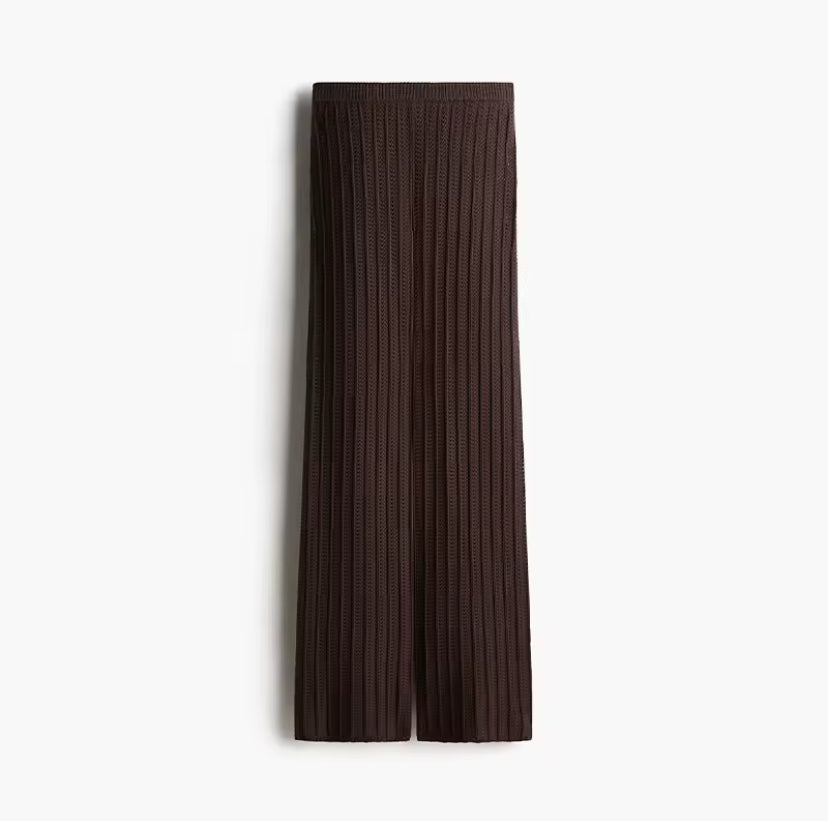 Knitted Loose Pants Set – Brown