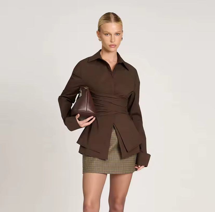 Elegant Office Women's Shirt – Waist Cinching, Full Sleeve