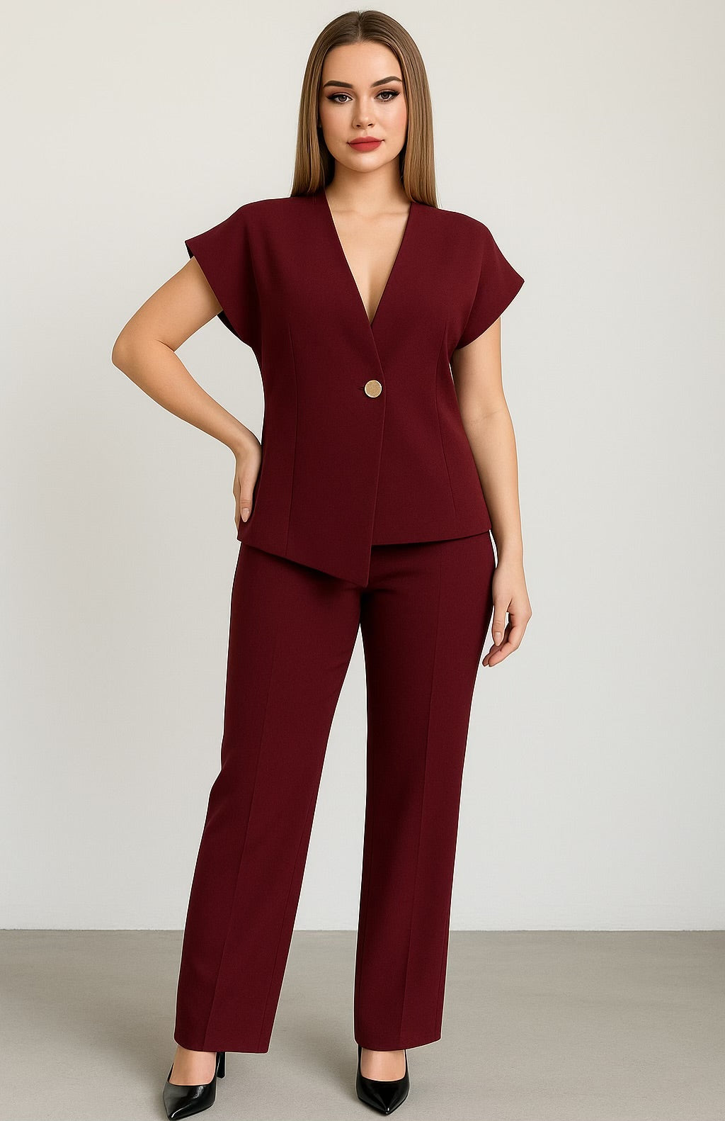 Chic Asymmetric Sleeveless Top and matching trouser - Two Piece