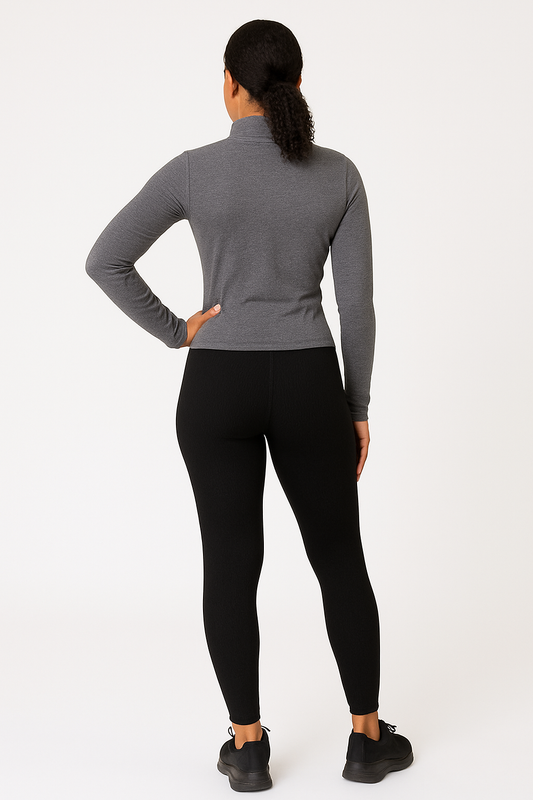 Ribbed High Waist Black Leggings